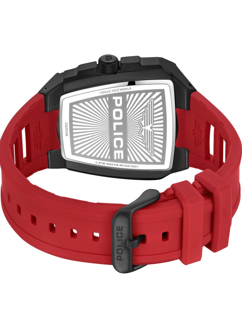 Men's Tough Gear Black Dial Red Silicone Strap Gents Chronograph Watch With Stainless Steel Case