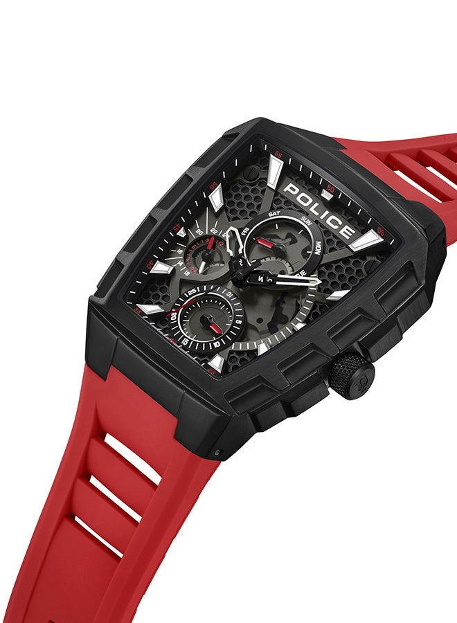Men's Tough Gear Black Dial Red Silicone Strap Gents Chronograph Watch With Stainless Steel Case