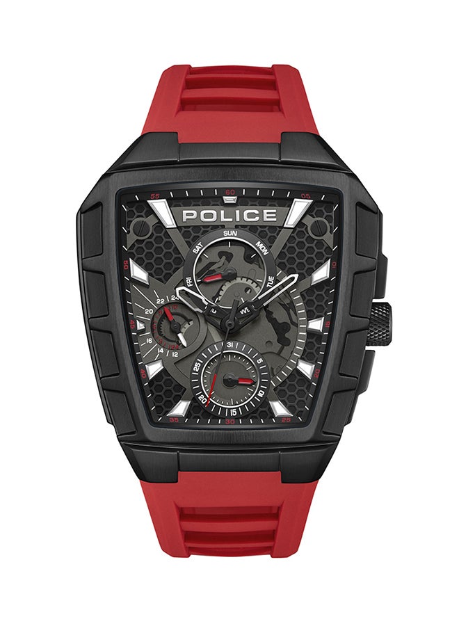 Men's Tough Gear Black Dial Red Silicone Strap Gents Chronograph Watch With Stainless Steel Case