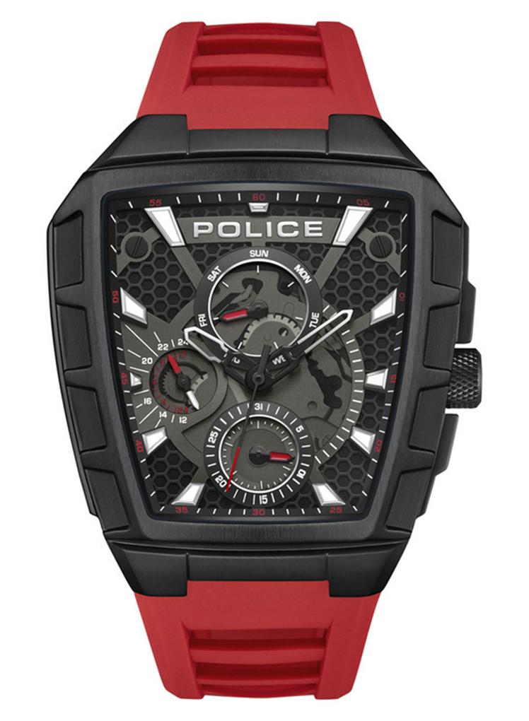 POLICE Men's Tough Gear Black Dial Red Silicone Strap Gents Chronograph Watch With Stainless Steel Case - Image 1