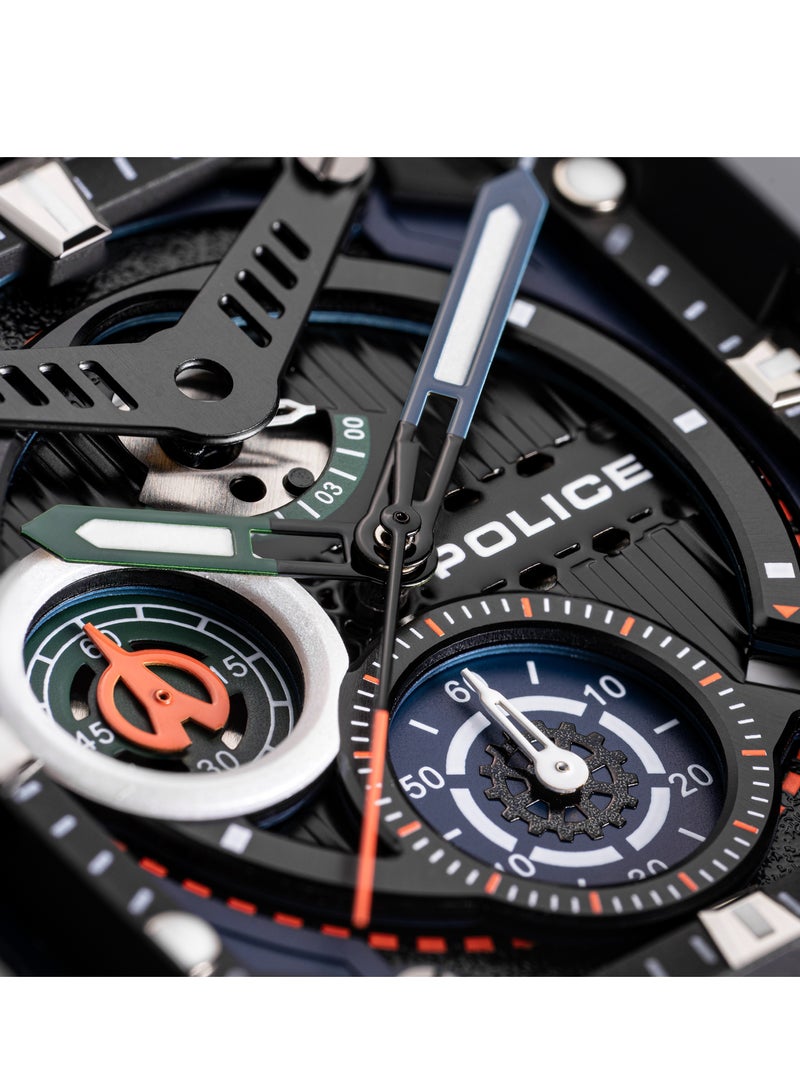 POLICE - Men's Clout Black, Green, Blue, White Silicone Strap Gents Chronograph Watch With Nylon Fiber Case - Image 1