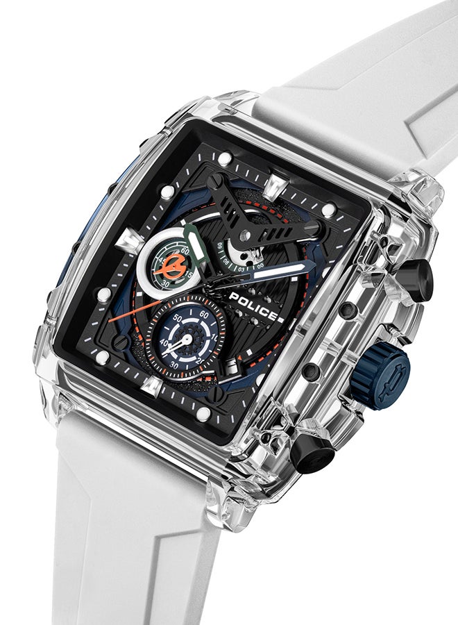 POLICE - Men's Clout Black, Green, Blue, White Silicone Strap Gents Chronograph Watch With Nylon Fiber Case - Image 1