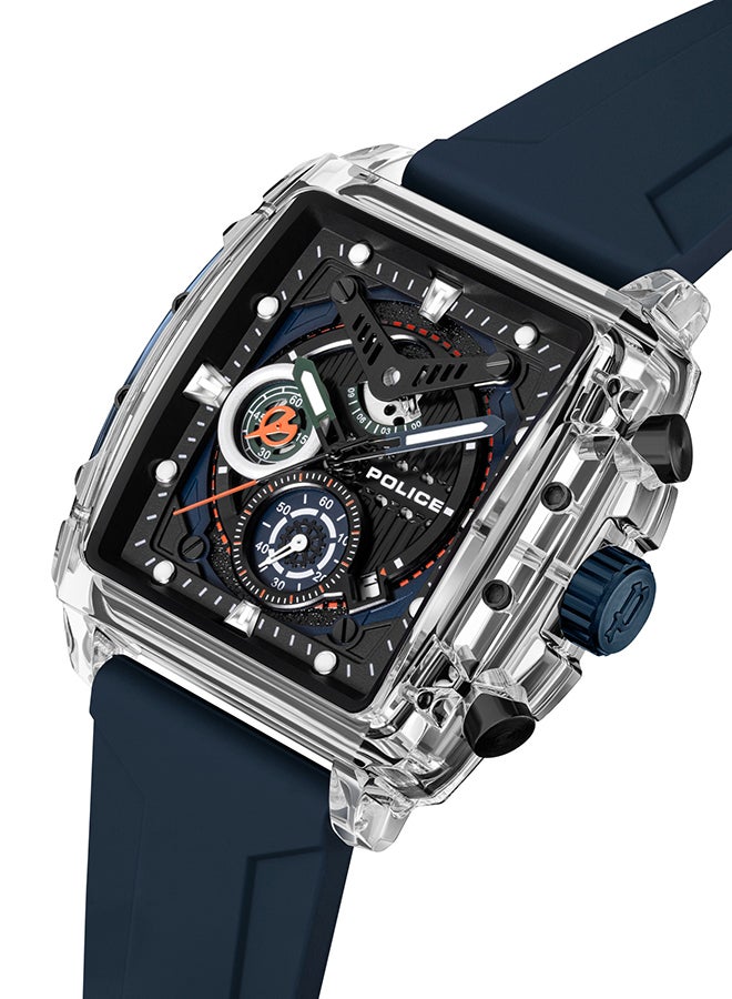 POLICE - Men's Clout Black, Green, Blue, White Silicone Strap Gents Chronograph Watch With Nylon Fiber Case - Image 1