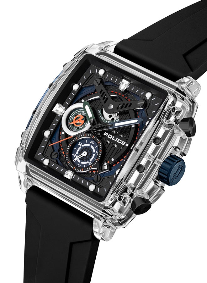 POLICE - Men's Clout Black, Green, Blue, White Silicone Strap Gents Chronograph Watch With Nylon Fiber Case - Image 1