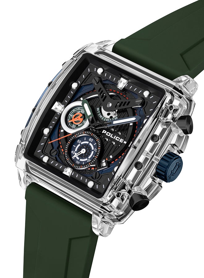 POLICE - Men's Clout Black, Green, Blue, White Silicone Strap Gents Chronograph Watch With Nylon Fiber Case - Image 1