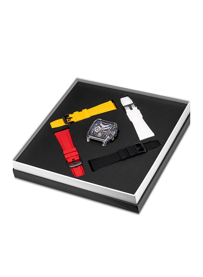 POLICE - Men's Clout Black, Red, Yellow, White Silicone Strap Gents Chronograph Watch With Nylon Fiber Case - Image 1