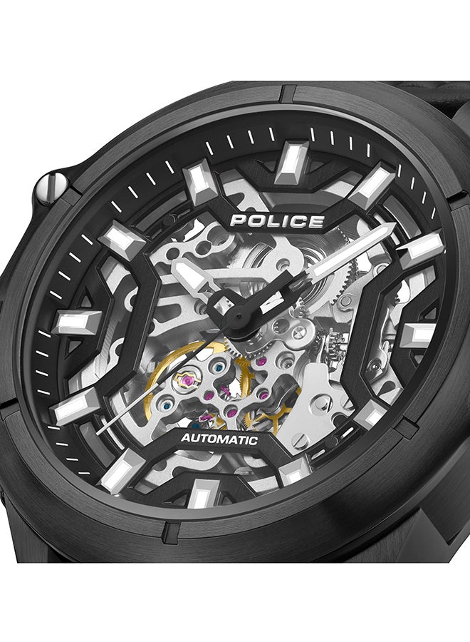 POLICE Men's Luang White Dial Black Leather Strap Gents Automatic Watch With Stainless Steel Case  - Image 3