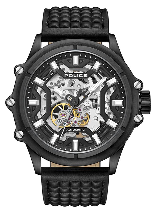 بوليس ساعة أوتوماتيكية للرجال بقرص أبيض وحزام جلد أسود من لوغان مع علبة من الفولاذ المقاوم للصدأ - Image 1