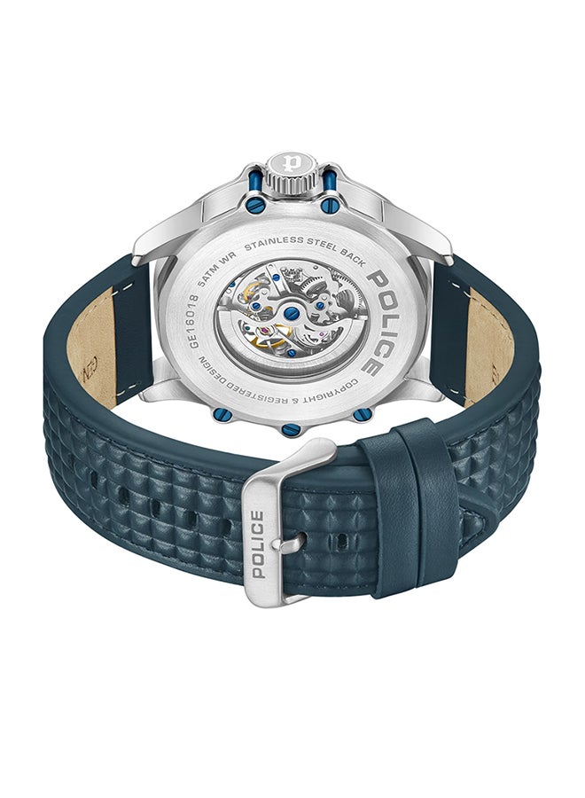 بوليس Men's Luang White Dial Navy Blue Leather Strap Gents Automatic Watch With Stainless Steel Case  - Image 4