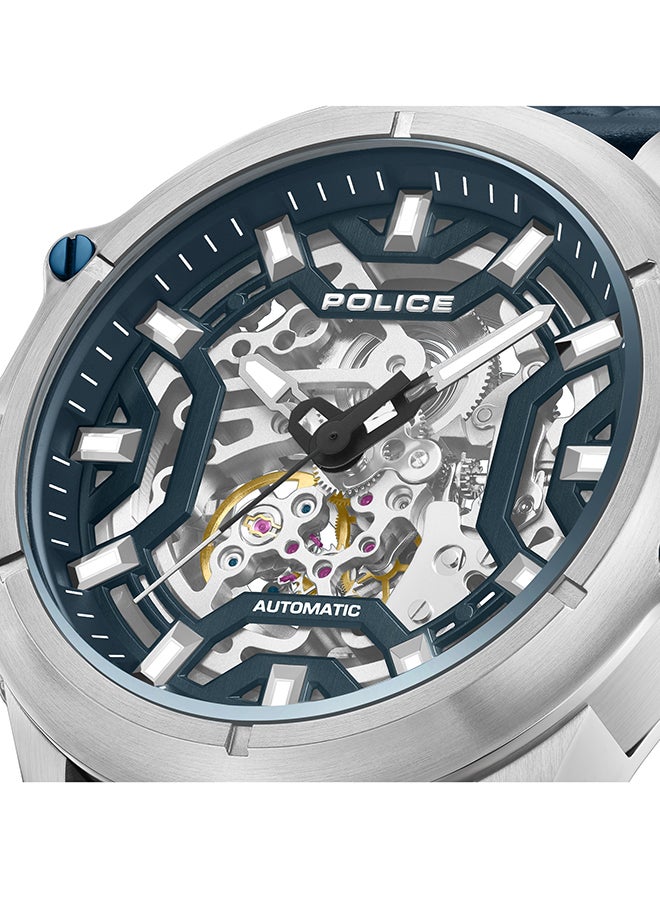 بوليس Men's Luang White Dial Navy Blue Leather Strap Gents Automatic Watch With Stainless Steel Case  - Image 3