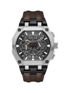 POLICE Men's Shield Black Dial Brown Leather Strap Gents Chronograph Watch With Stainless Steel Case  - Image 1