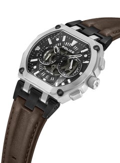 POLICE Men's Shield Black Dial Brown Leather Strap Gents Chronograph Watch With Stainless Steel Case  - Image 2