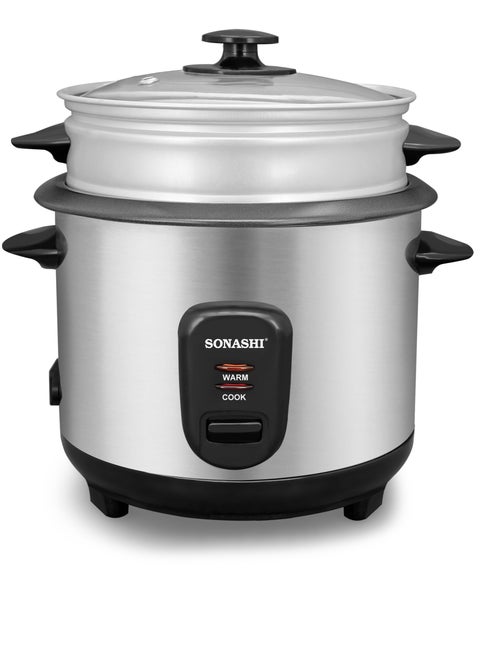1.5L Rice Cooker with Stainless Steel Housing and Removable Cooking Pot | Auto Shut Off Feature with Non-Stick Coating | Tempered Glass Lid With Cooking And Warming System 1.5 L 500 W SRC-415 Silver