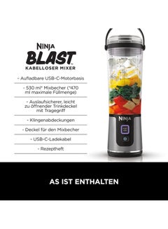 Ninja Blast Cordless Portable Blender, USB-C Rechargeable, 530ml Blending Cup with Leak-proof Sip Lid with carrying handle, Lightweight, Dishwasher Safe 144 W BC151EUBK / BC151UKBK Black  - Image 2