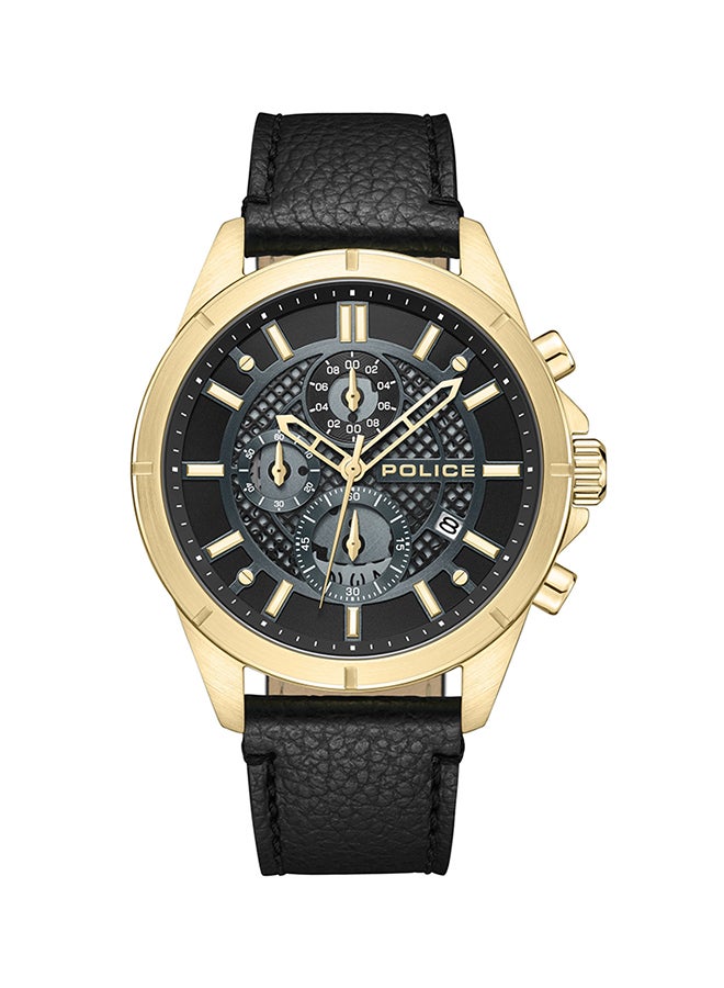 POLICE Men's Burbank Matt Black Dial Black Leather Strap Gents Chronograph Watch With Stainless Steel Case  - Image 1
