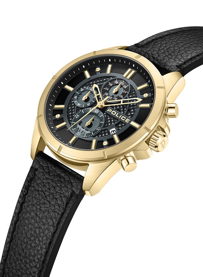 POLICE Men's Burbank Matt Black Dial Black Leather Strap Gents Chronograph Watch With Stainless Steel Case  - Image 2