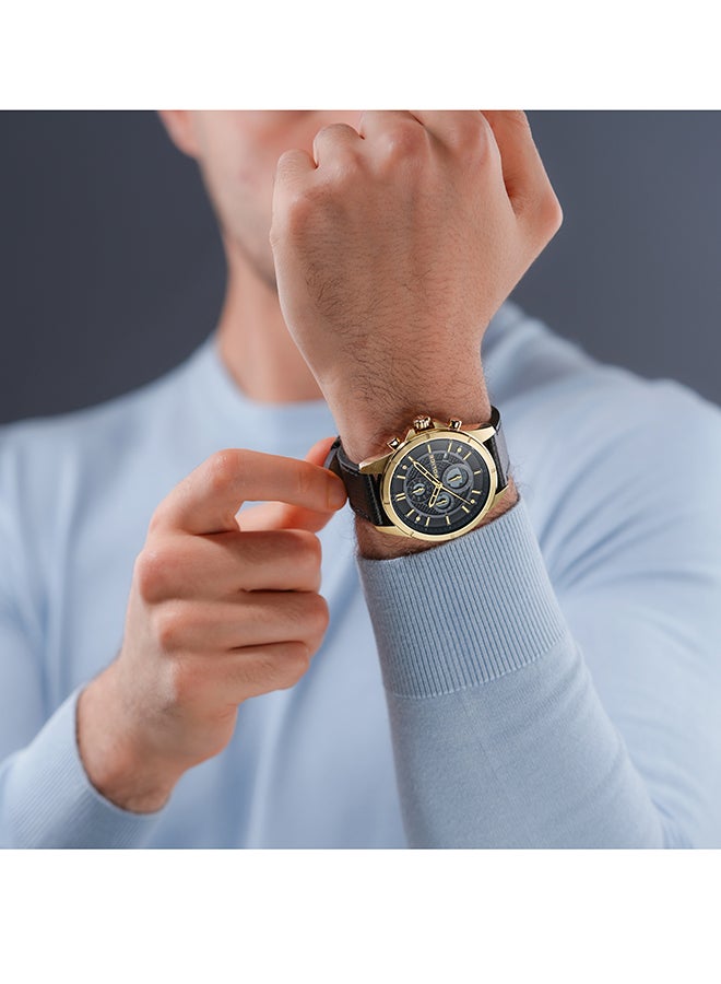 POLICE Men's Burbank Matt Black Dial Black Leather Strap Gents Chronograph Watch With Stainless Steel Case  - Image 5