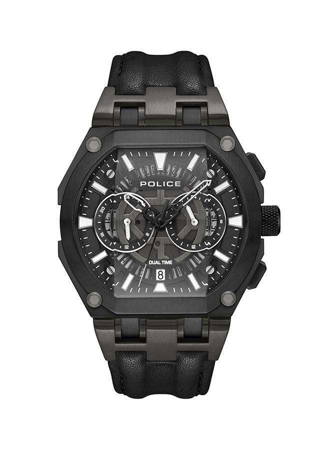 POLICE - Men's Shield Black Dial Black Leather Strap Gents Chronograph Watch With Stainless Steel Case - Image 1