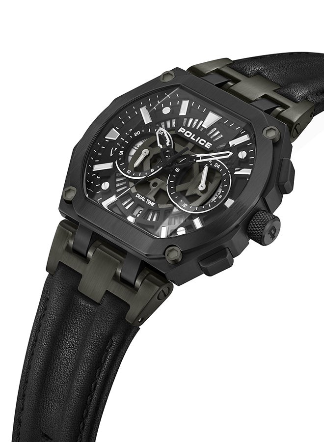 POLICE - Men's Shield Black Dial Black Leather Strap Gents Chronograph Watch With Stainless Steel Case - Image 1