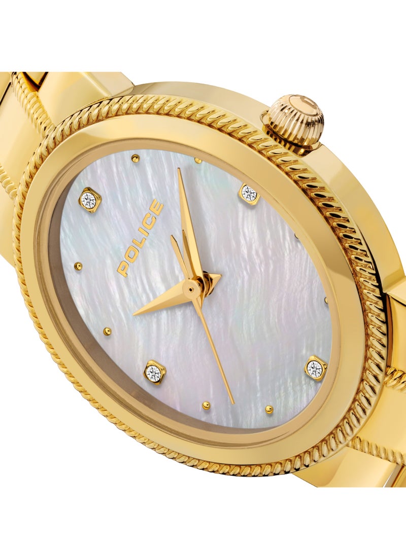 بوليس Women's MEA-L03 White Mother-of-Pearl Dial with Yellow Gold Plated Plated Stainless Steel Bracelet Watch  - Image 3