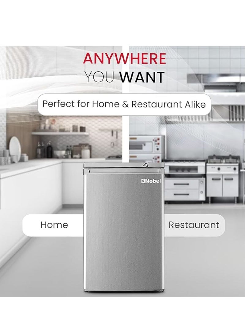 Nobel - 90 Ltr Gross & 85 Ltr Net Single Door Upright Freezer Manual Defrost, with 4 Drawers, Recessed Handle, Reversible Door, Temperature Control & Adjustable Leveling Feet NUF255S Silver - Image 1