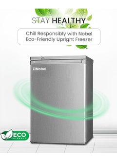Nobel 90 Ltr Gross & 85 Ltr Net Single Door Upright Freezer Manual Defrost, with 4 Drawers, Recessed Handle, Reversible Door, Temperature Control & Adjustable Leveling Feet NUF255S Silver  - Image 3