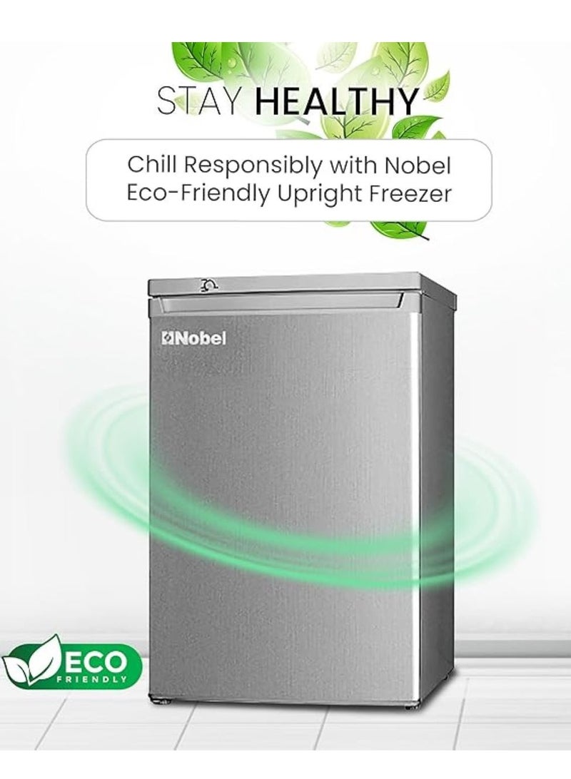 Nobel - 90 Ltr Gross & 85 Ltr Net Single Door Upright Freezer Manual Defrost, with 4 Drawers, Recessed Handle, Reversible Door, Temperature Control & Adjustable Leveling Feet NUF255S Silver - Image 1
