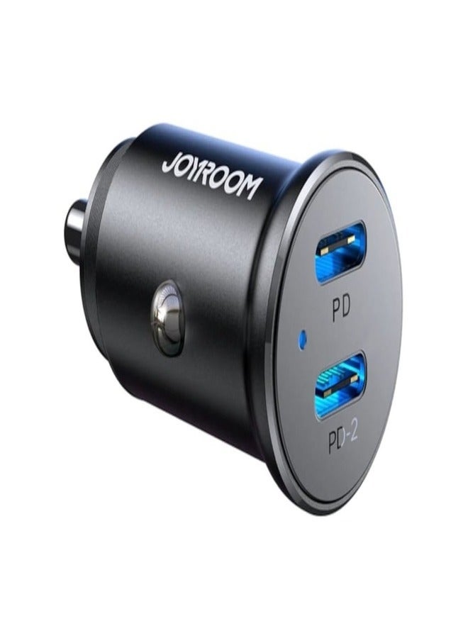 JOYROOM JR-CCN06 Dual Usb-C Mini Metal Car Charger black - Image 1