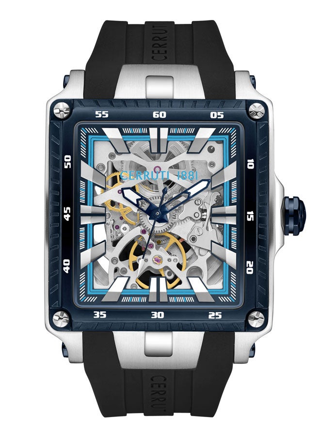 CERRUTI 1881 Men's Stainless Steel & Blue Screws Transparent Dial Watch  - Image 1