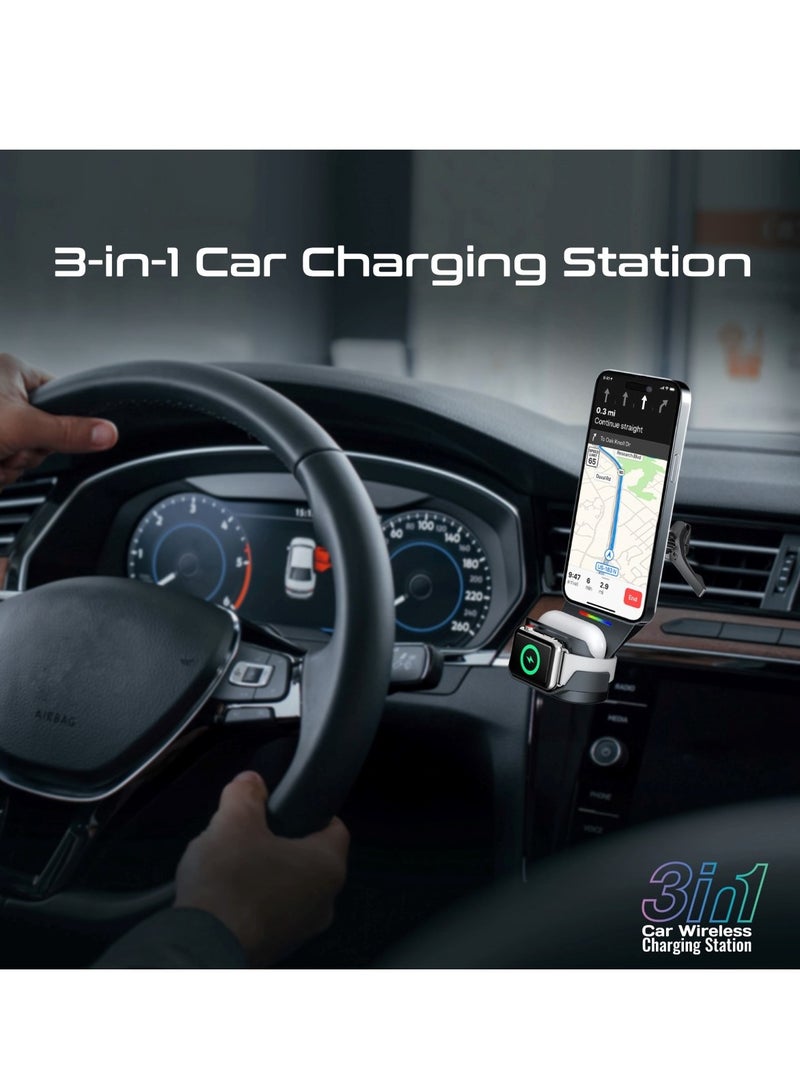 PROMATE Multifunctional 3-in-1 Wireless Car Charging Station with MagSafe-Compatibility, Triple Mounting, 15W Phone Charger,4.5W AirPods Charger Pad,3.5W Magnetic Watch Charger,MagDrive-Trio.Black Black  - Image 2