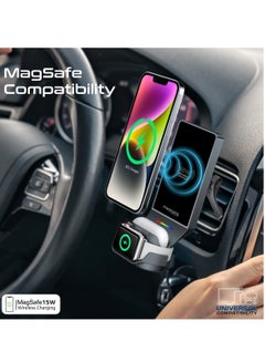 PROMATE Multifunctional 3-in-1 Wireless Car Charging Station with MagSafe-Compatibility, Triple Mounting, 15W Phone Charger,4.5W AirPods Charger Pad,3.5W Magnetic Watch Charger,MagDrive-Trio.Black Black  - Image 4