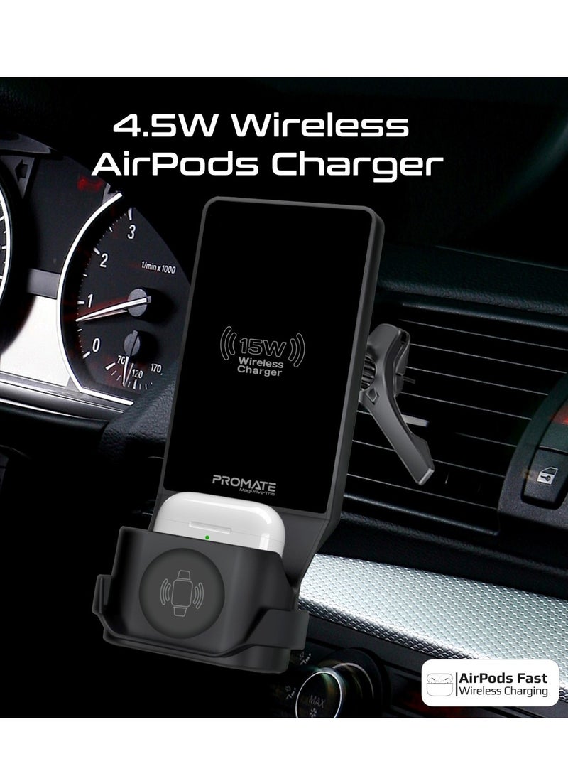 PROMATE Multifunctional 3-in-1 Wireless Car Charging Station with MagSafe-Compatibility, Triple Mounting, 15W Phone Charger,4.5W AirPods Charger Pad,3.5W Magnetic Watch Charger,MagDrive-Trio.Black Black  - Image 5