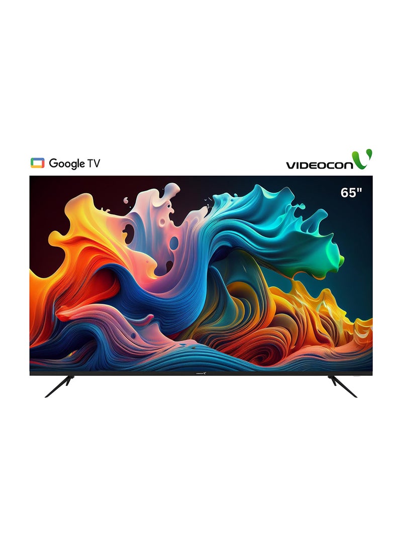 VIDEOCON 65" Edgeless 4K UHD Official Google Tv With "Hey Google" Voice Remote, Bluetooth, Dolby Audio And Free Wall Bracket- 2024 New Model E65ELGT1100 Black - Image 1