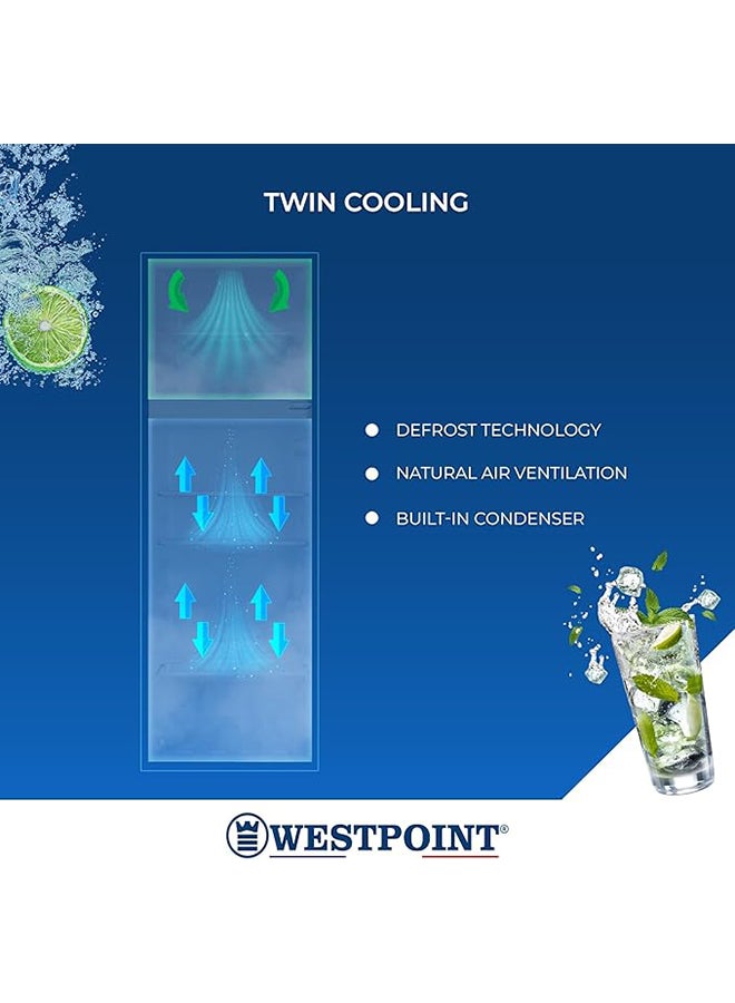 WESTPOINT - 200 Liters Net, Double Door Refrigerator, DEFROST Fridge Freezer, 4 Door Balconies, Egg Rack, Ice Cube Tray, Built in Condenser, 52Dx51.9Wx148H Centimeter WRN-2423.E White - Image 1