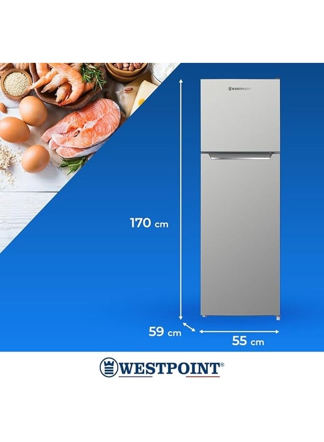 ويست بوينت - 255 Liters Net Capacity, Double Door No Frost, Top Mounted with Fresh Zone Compartment, Egg Rack, Twister for Ice Cube, Built in Condenser WNN-3523.ERI Dark Silver - Image 1