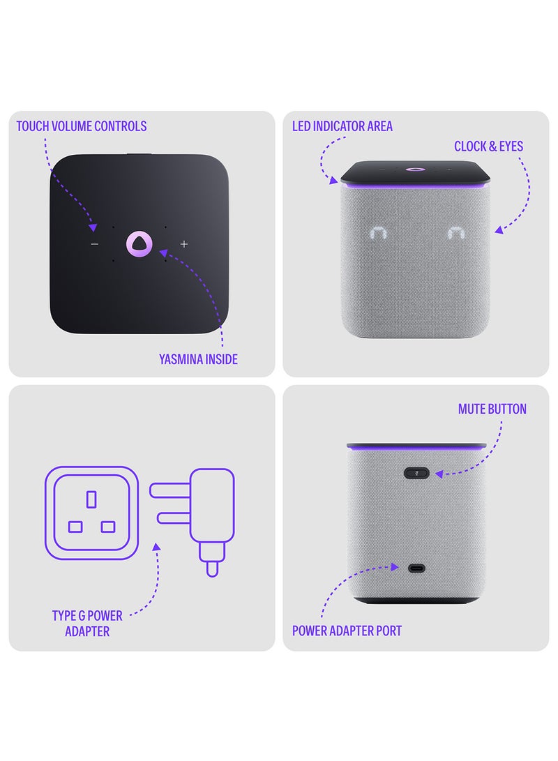 Yasmina - Smart Speaker with Human-Like AI Assistant | Use your voice to control smart home devices via Bluetooth or Wi-Fi, play music, Quran, and more (speaks Arabic, English) | size Midi | Grey - Image 1