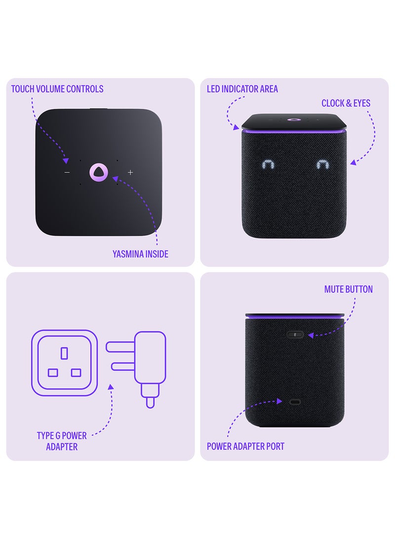 Yasmina - Smart Speaker with Human-Like AI Assistant | Use your voice to control smart home devices via Bluetooth or Wi-Fi, play music, Quran, and more (speaks Arabic, English) | size Midi | Black - Image 1