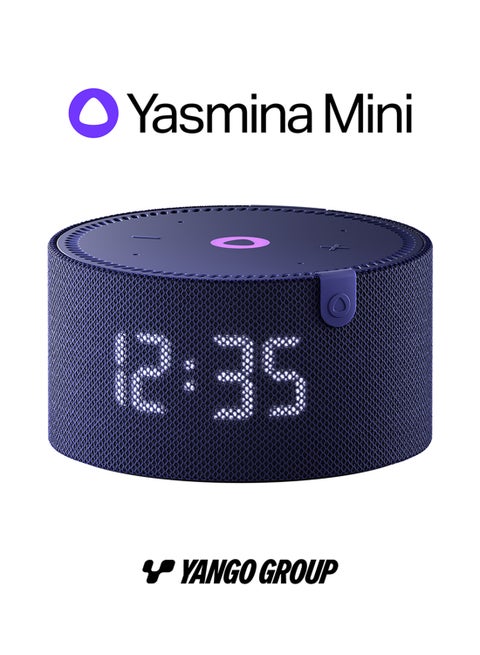 Mini | Yango | Smart Compact WiFi Bluetooth Speaker with AI & Surround Sound | Fluent in English & Arabic | Play music, Quran | Control Smart home devices | LED Display | Stereo Pairing Blue