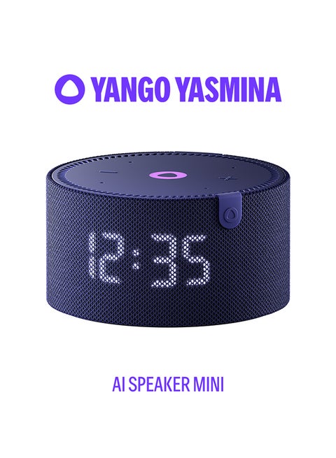 Mini | Yango | Smart Compact WiFi Bluetooth Speaker with AI & Surround Sound | Fluent in English & Arabic | Play music, Quran | Control Smart home devices | LED Display | Stereo Pairing Blue