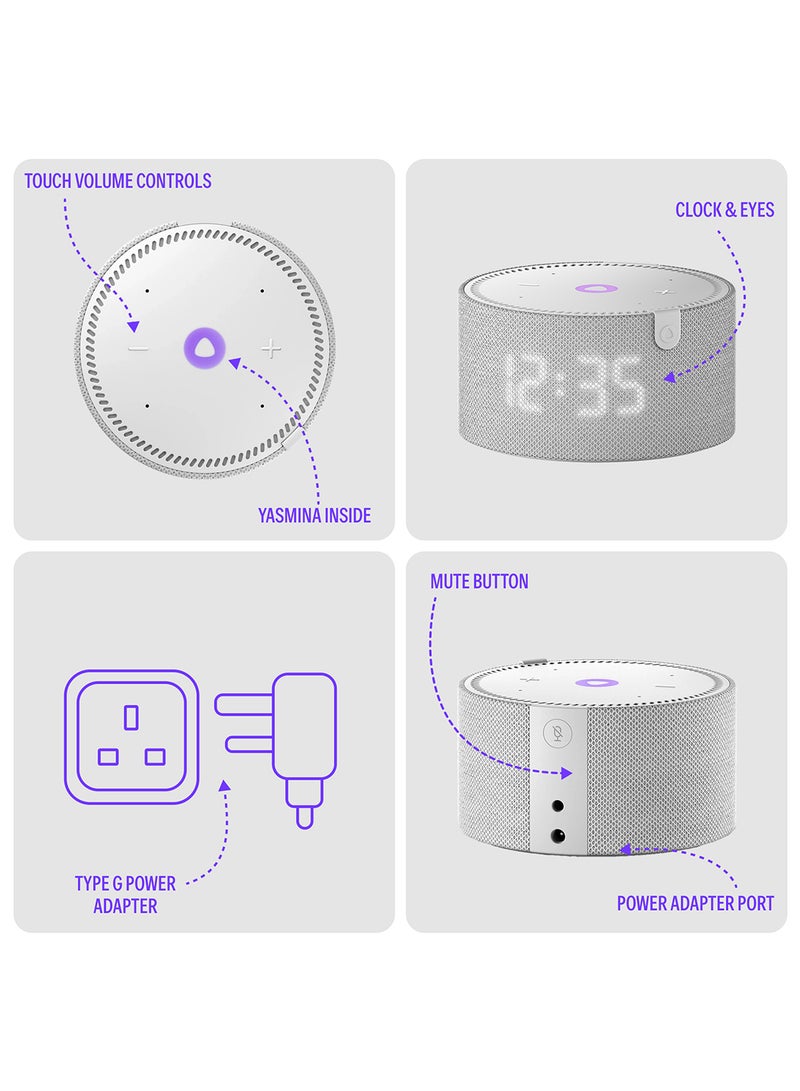 Yasmina - Smart Speaker with Human-Like AI Assistant | Use your voice to control smart home devices via Bluetooth or Wi-Fi, play music, Quran, and more (speaks Arabic, English) | size Mini | Grey - Image 1