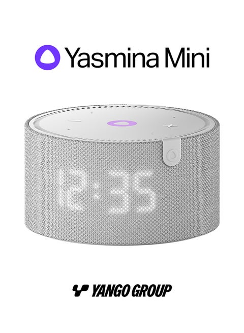 Mini | Yango | Smart Compact WiFi Bluetooth Speaker with AI & Surround Sound | Fluent in English & Arabic | Play music, Quran | Control Smart home devices | LED Display | Stereo Pairing Grey