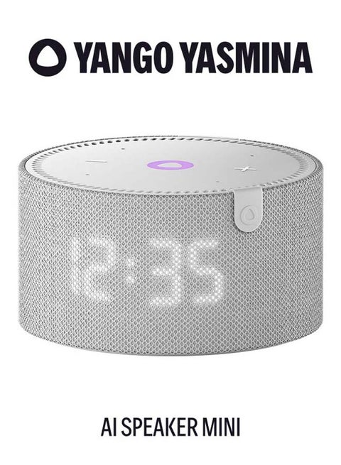 Mini | Yango | Smart Compact WiFi Bluetooth Speaker with AI & Surround Sound | Fluent in English & Arabic | Play music, Quran | Control Smart home devices | LED Display | Stereo Pairing Grey