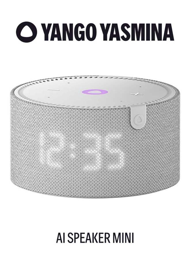 Mini | Yango | Smart Compact WiFi Bluetooth Speaker with AI & Surround Sound | Fluent in English & Arabic | Play music, Quran | Control Smart home devices | LED Display | Stereo Pairing Grey