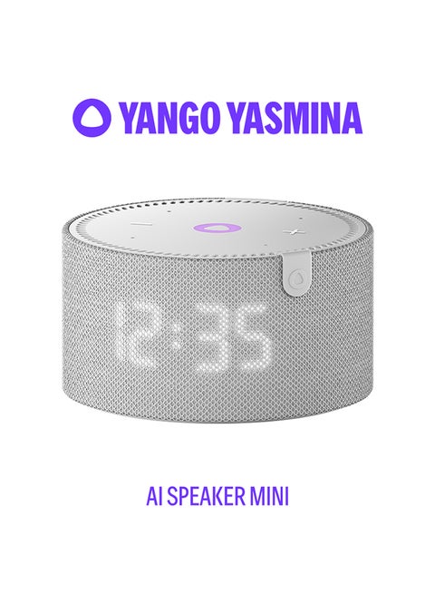 Mini | Yango | Smart Compact WiFi Bluetooth Speaker with AI & Surround Sound | Fluent in English & Arabic | Play music, Quran | Control Smart home devices | LED Display | Stereo Pairing Grey
