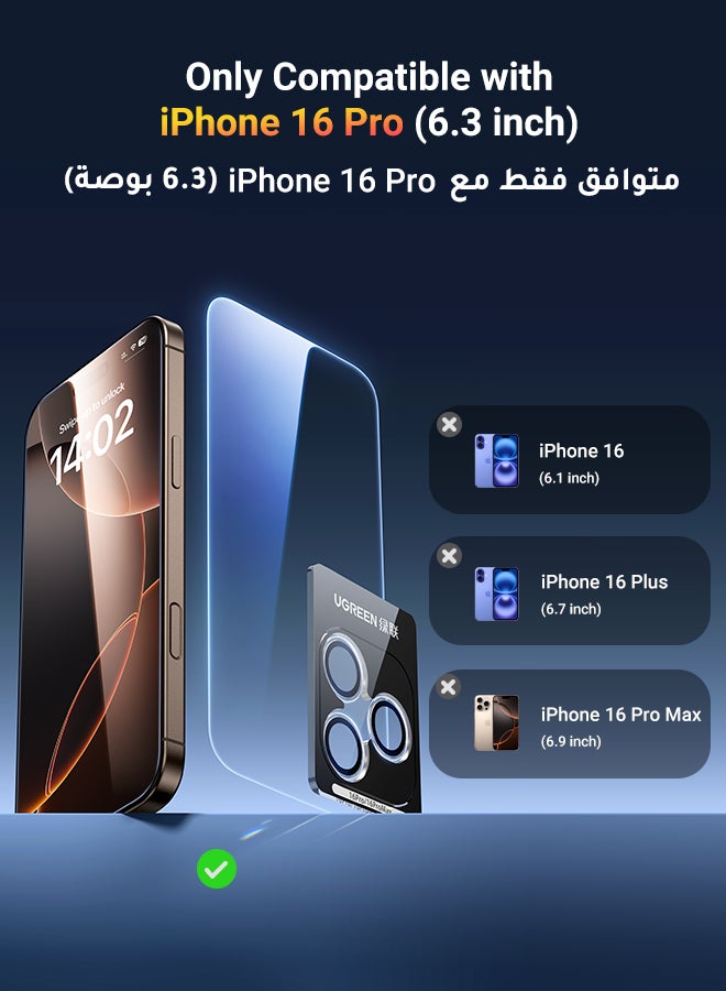 Ugreen - iPhone 16 Pro  2Pack Screen Protector Anti-Glare and 1Pack Camera Lens Protector Film Bundle with Installation Frame, Case Friendly 9H Tempered Glass Scratch-Resistant  Precise Hole Design Clear - Image 1