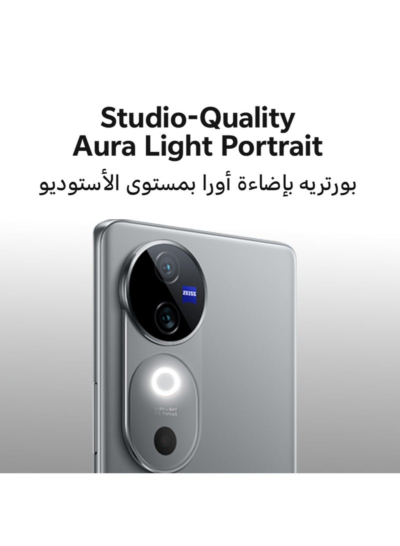 فيفو - هاتف V40 5G ثنائي الشريحة باللون الفضي اللامع وذاكرة وصول عشوائي 12 جيجابايت ومساحة تخزين 512 جيجابايت مع هدايا حصرية سماعات أذن وساعة ذكية وشاحن بقوة 80 وات وضمان لمدة 24 شهرًا واستبدال الشاشة لمدة عام - إصدار الشرق الأوسط - Image 1