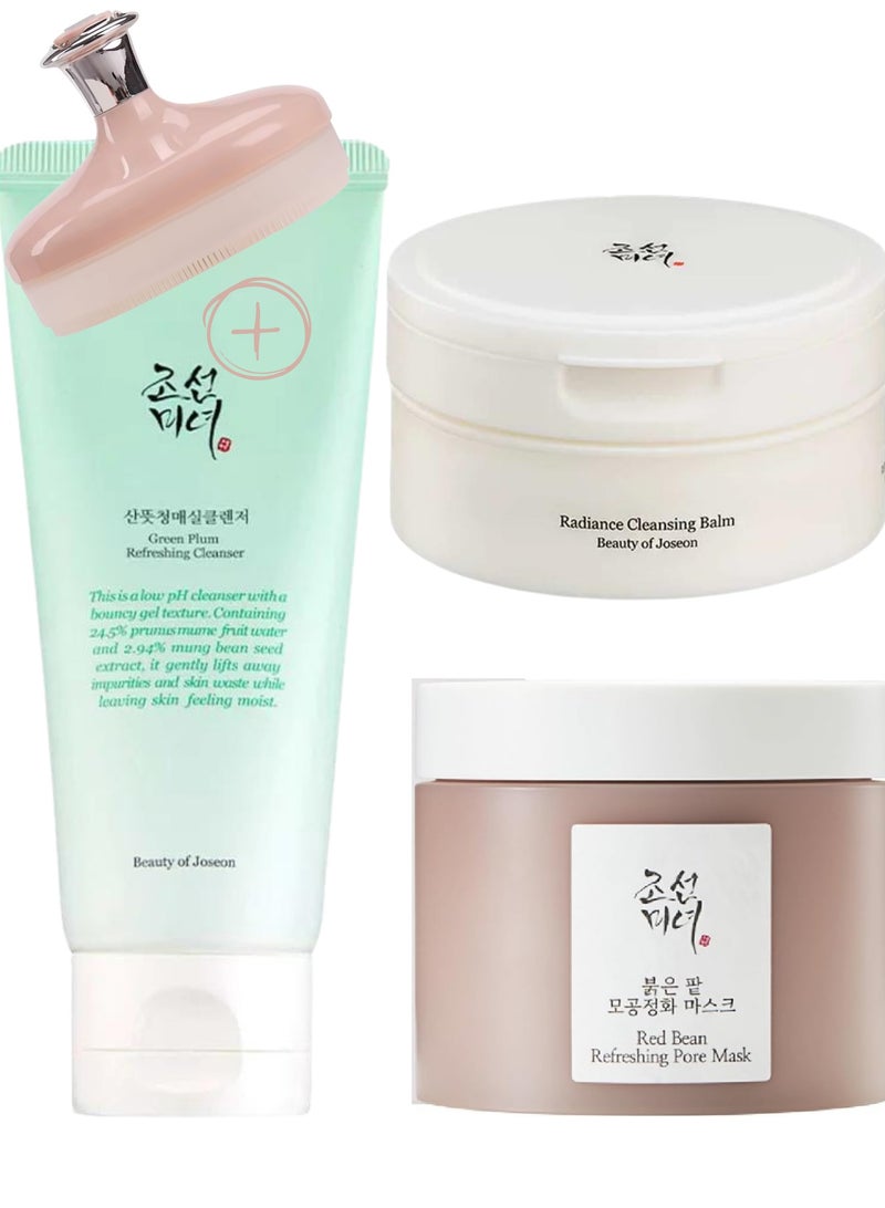 Beauty of Joseon Daily Cleansing Trio for Fresh Skin & Face Scrubber - Nourishing Cleansing Balm, Purifying Green Plum Cleansing Foam, and Detoxifying Red Bean Pore Mask 340ml  - Image 1
