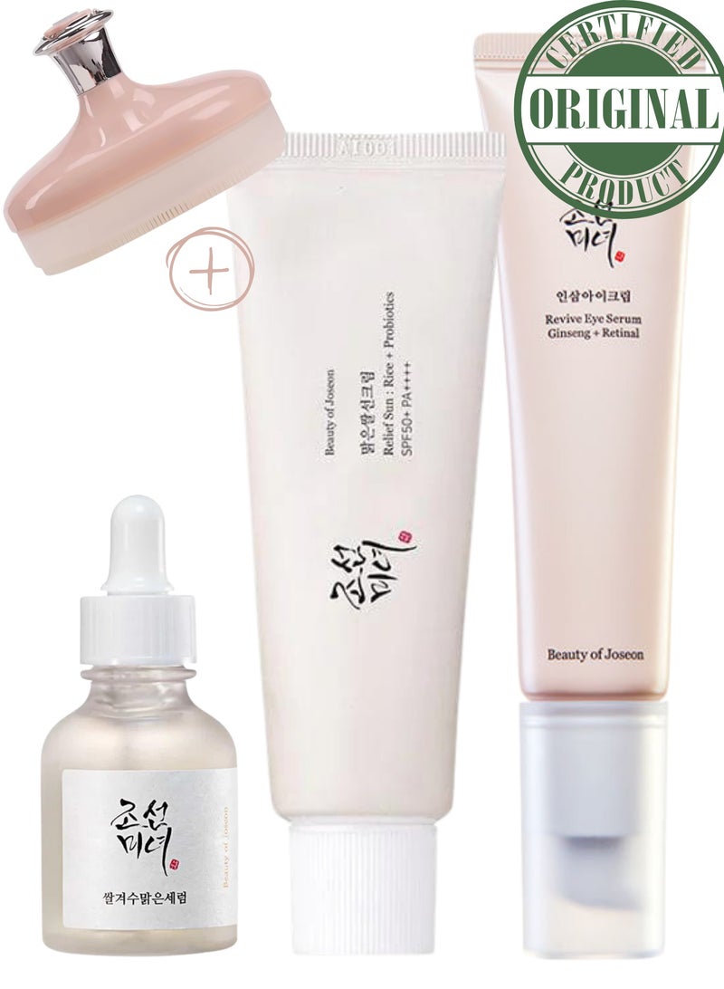 Beauty of Joseon Glow Renewal Trio & Face Scrubber - Revitalizing Revive Eye Serum with Ginseng & Retinal, Brightening Glow Deep Serum, and Protective Sunscreen Rice Probiotics SPF50+ PA++++ 110ml  - Image 2