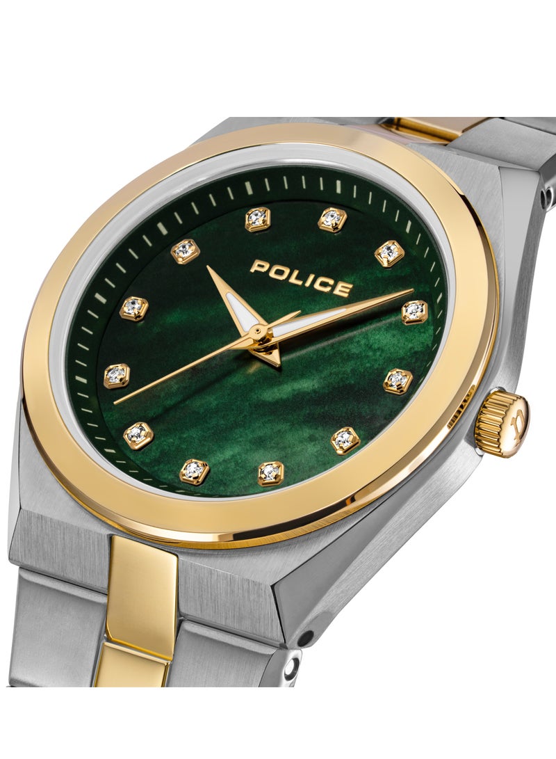 بوليس Women's MEA-L03 Green Mother-of-Pearl Dial With Silver & Yellow Gold Plated Plated Stainless Steel Bracelet Watch - Image 4
