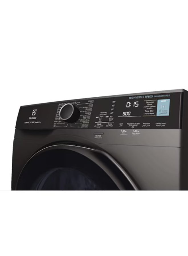 الكترولوكس 9/6 KG Washer Dryer, 1200 RPM, EcoInverter BLDC Motor, Fully Automatic Front Load Combo Washing Machine, 15 Programs - UltraMix, AddClothes, Delay Timer, Child Lock EWW9024P5SB Onyx Dark Silver  - Image 4